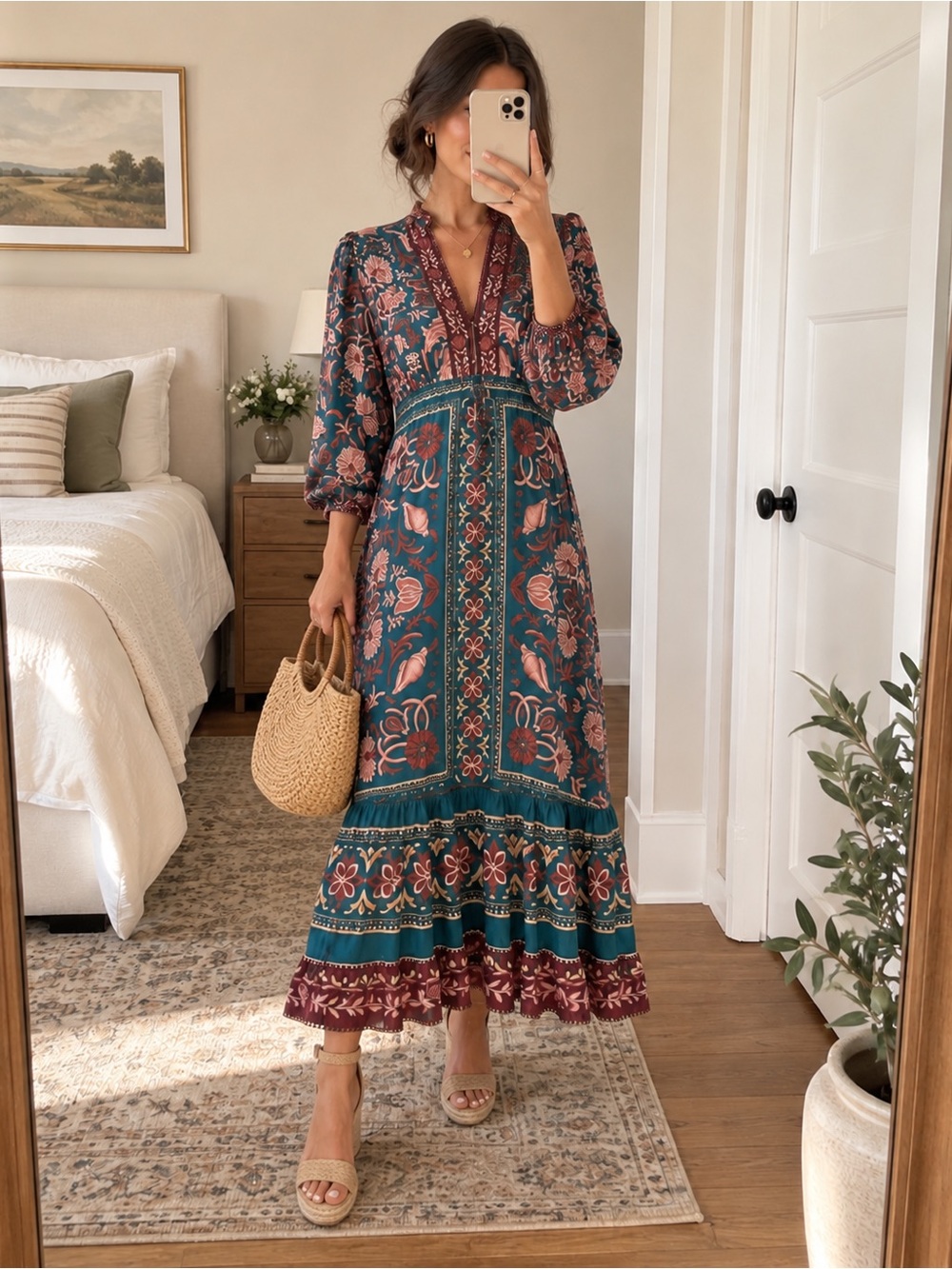 NWT FARM Rio Teal Tapestry Sea Shell Maxi Dress XS - Picture 2 of 6